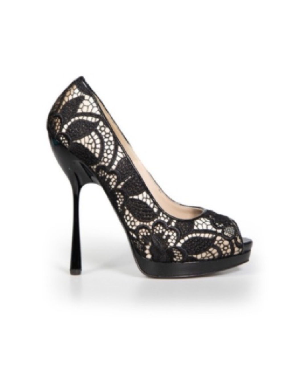 Alexander McQueen Black Lace Platform Peep Toe Stilettos | 39